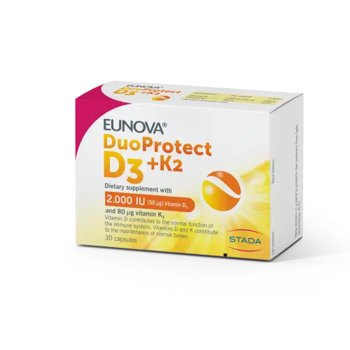 EUNOVA DuoProtect D3+K2 (2000IU/50 µg vitamina D3 + 80 µg vitamina K2) 30 kapsula