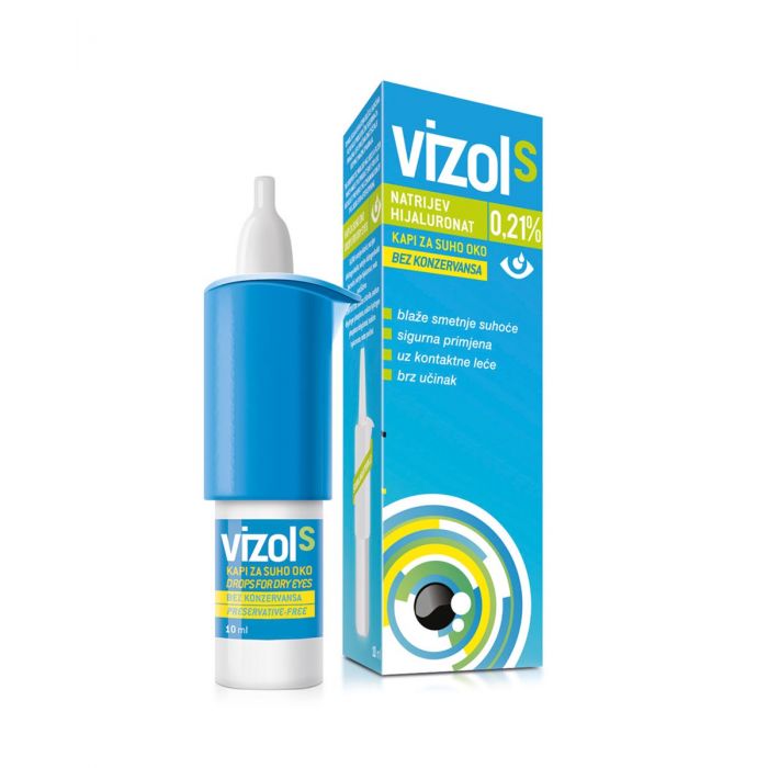 VIZOL S 0,21% kapi za oči 10ml, Za ublažavanje blažih smetnji suhog oka